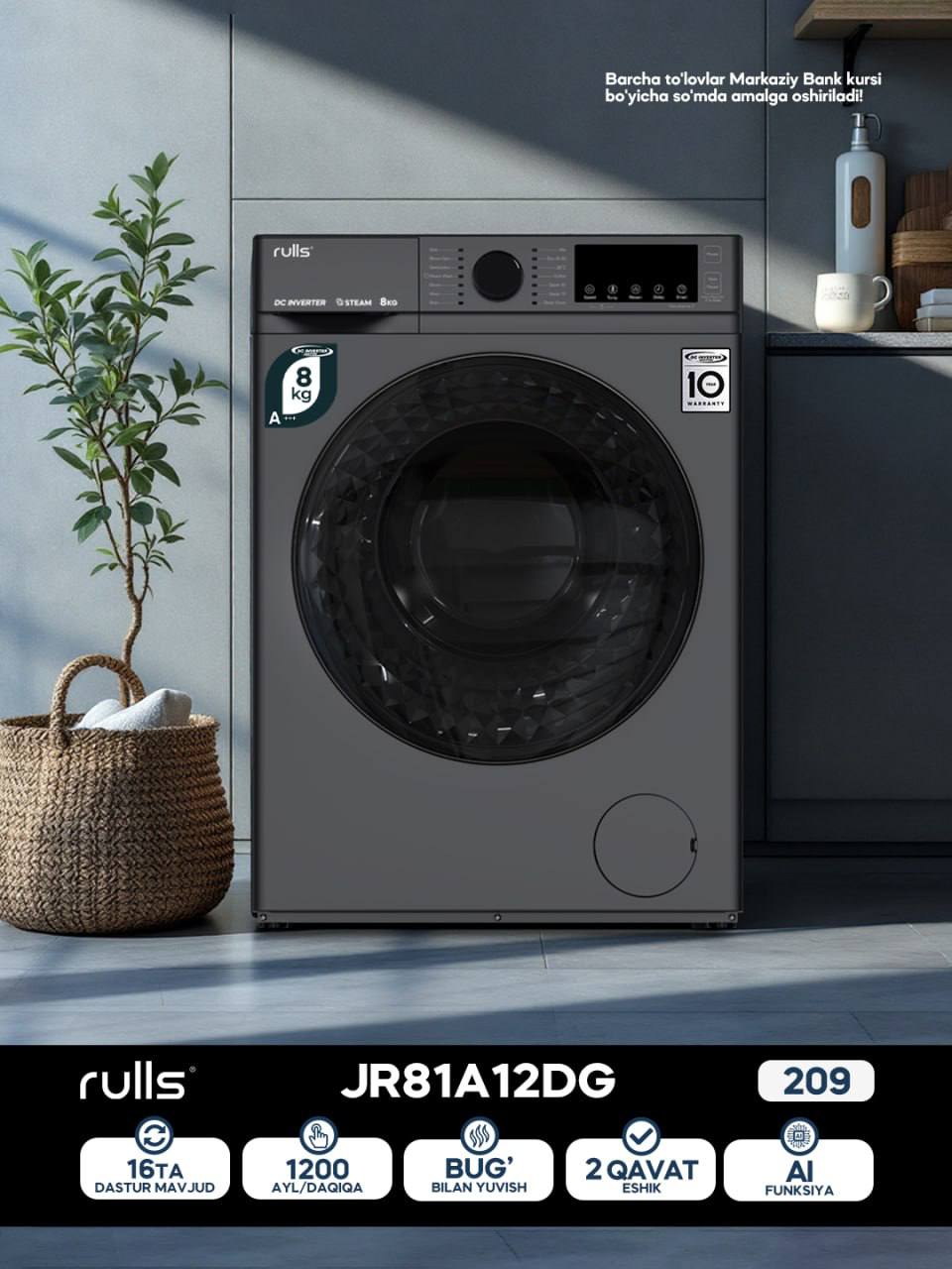 Rulls (8kg) kir yuvish mashinasi