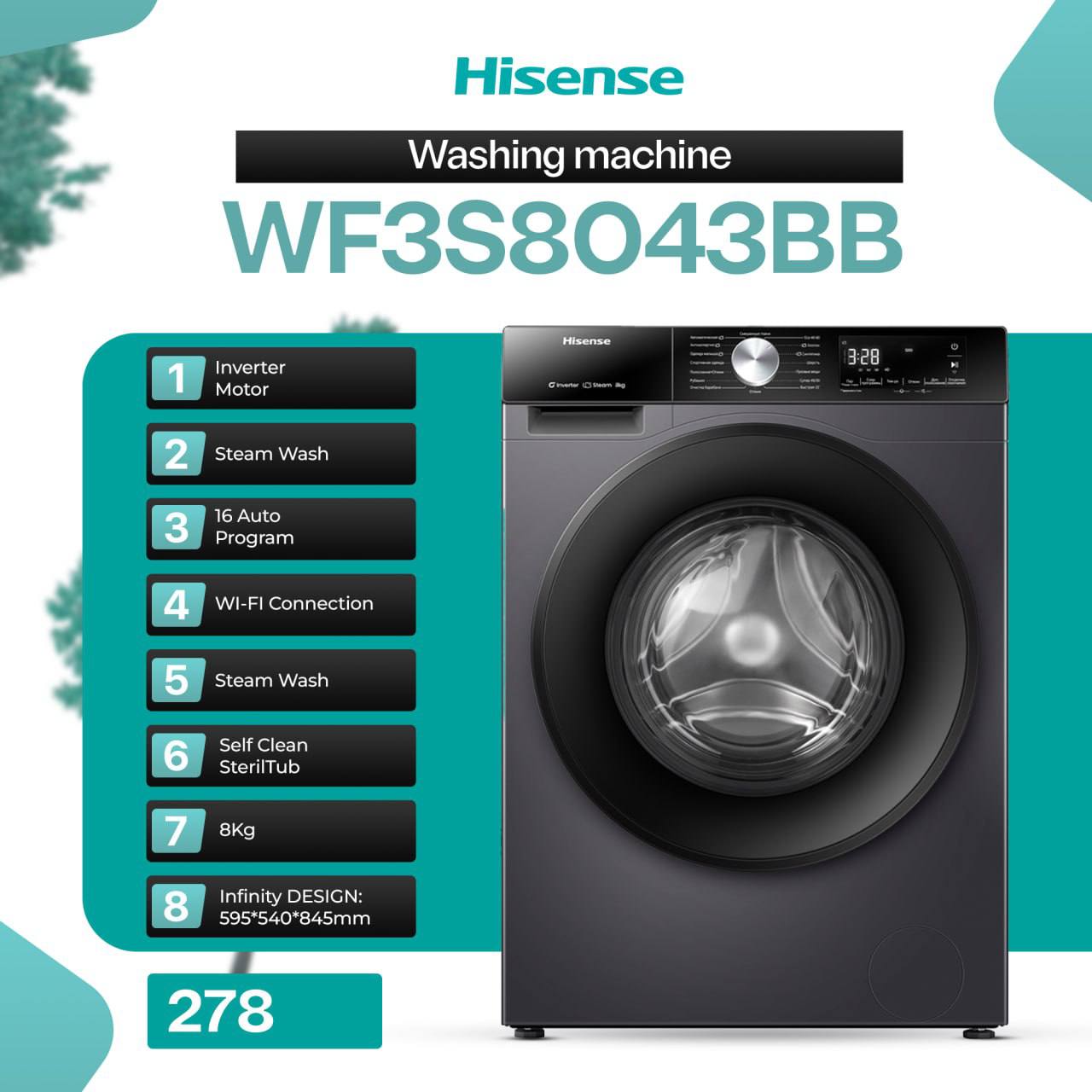 Hisense WF3S8043BB kir yuvish mashinasi